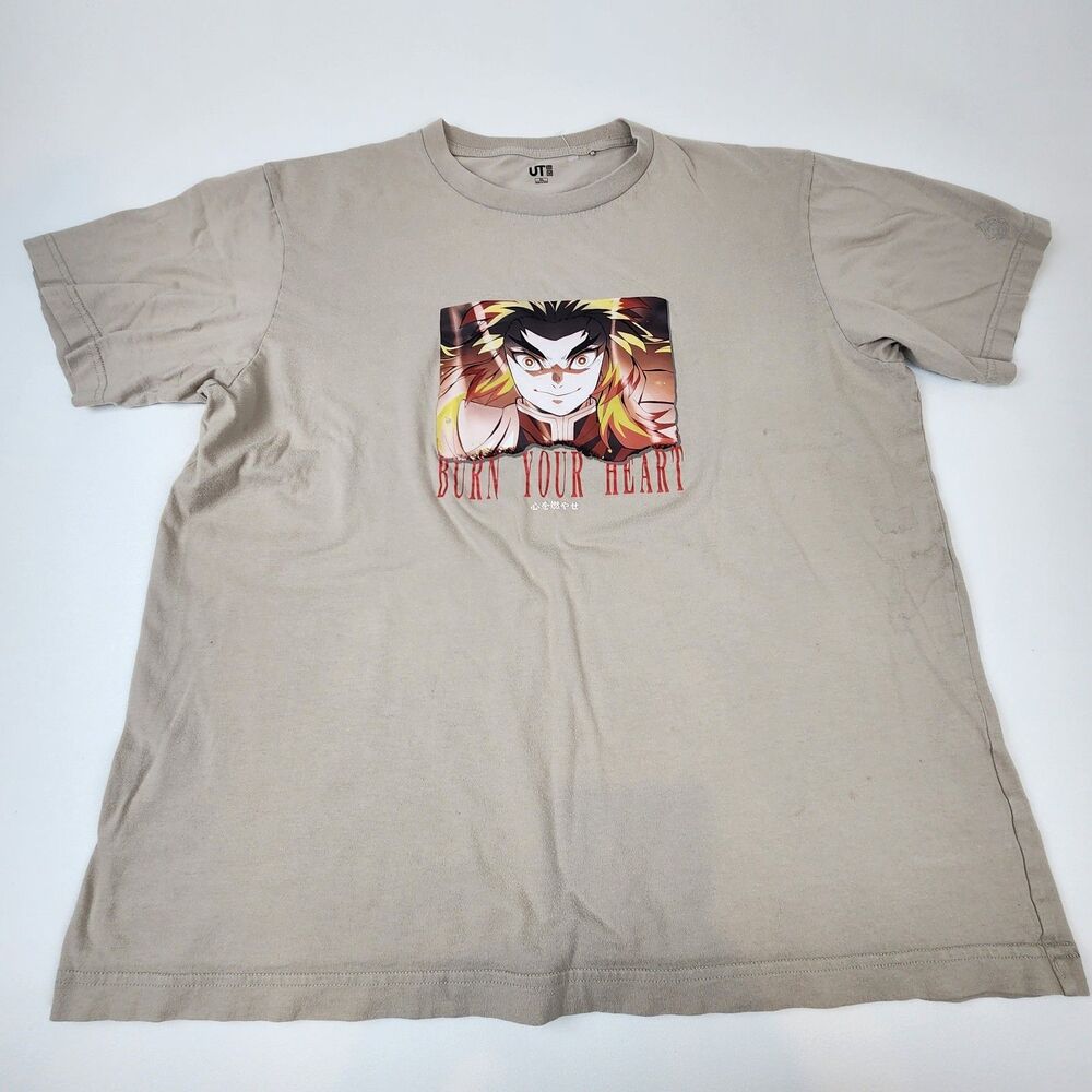 Uniqlo UT Demon Slayer Kyojuro Rengoku Burn Your Heart T-Shirt XL Beige Anime